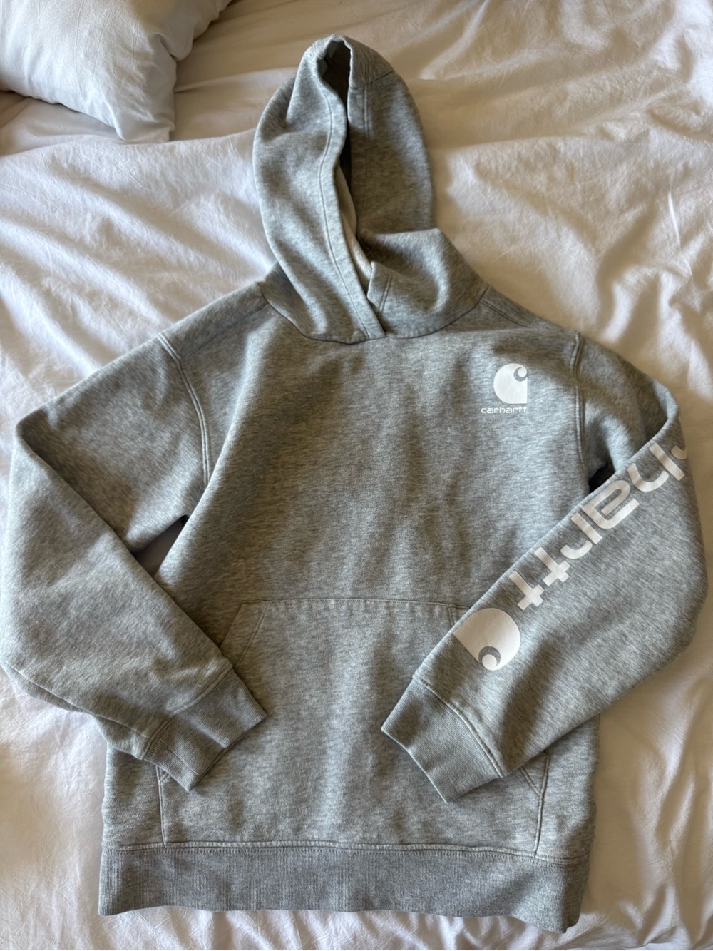 Carhartt Light Gray Pullover Hoodie with Chest Logo